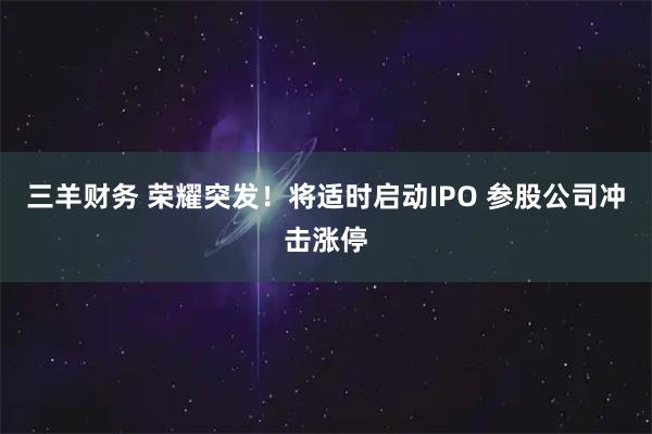 三羊财务 荣耀突发！将适时启动IPO 参股公司冲击涨停