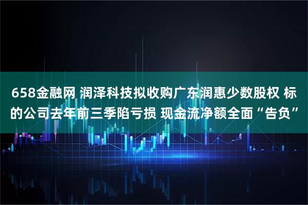 658金融网 润泽科技拟收购广东润惠少数股权 标的公司去年前三季陷亏损 现金流净额全面“告负”